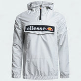 Ellesse Mont 2 Overhead Anorak Jacket Men's in grey marl, front view showing the hood, 1/4 zip closure, front pouch pocket, and Ellesse logos.